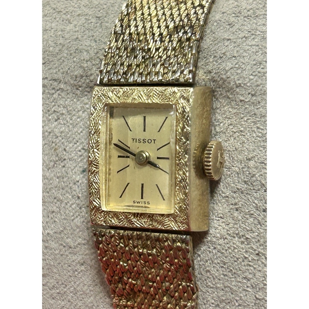 Vintage Tissot 10Kt RGP Bezel Tank Style TH-1282 1330829 READ - Picture 2 of 16